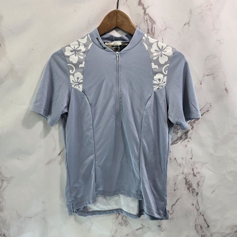 Sugoi Cycling Jersey Womens Medium Blue Floral Bike Zip Pocket Top Adrenalink